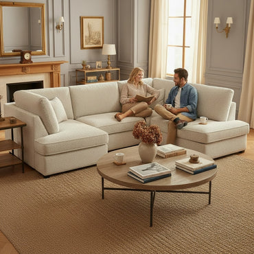Carnaby Beige Cream Boucle Fabric U Shape Corner Sofa