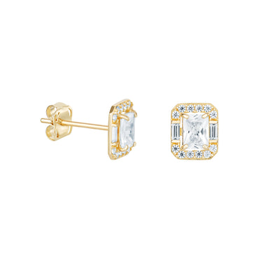 Cubic Zirconia Rectangle Halo Stud Earrings