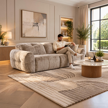 Faringdon Electric Power Recliner Beige Fabric 3 Seater Sofa