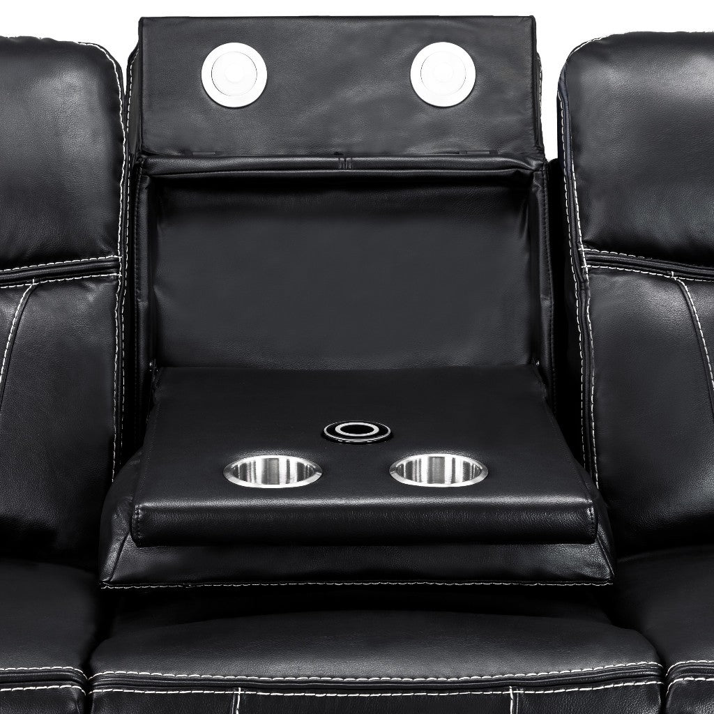 Galaxy Tech Electric Recliner Black Faux Leather Cinema Console 3+2 Sofa Suite