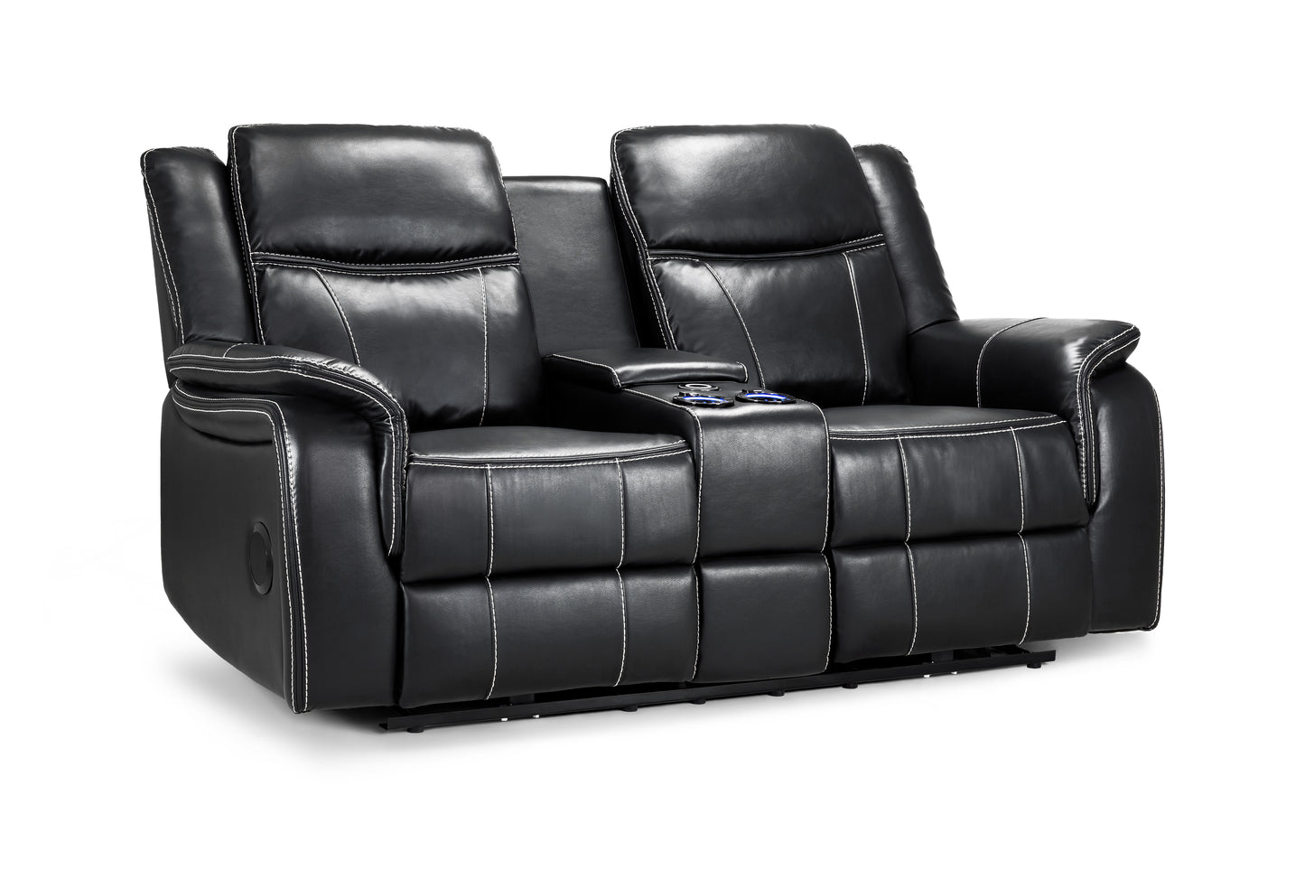 Galaxy Tech Electric Recliner Black Leather Cinema Console 2 Seater Sofa