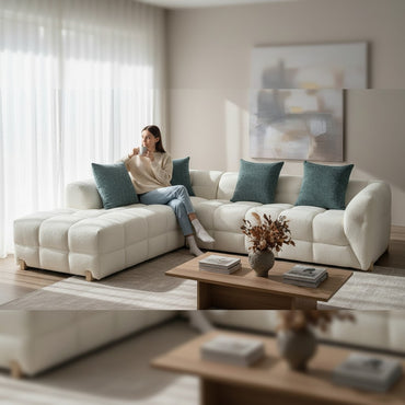 Genoa Beige Fabric Left Hand L-Shape Corner Sofa