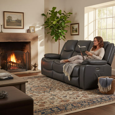 Harald Electric Recliner Grey Faux Leather Cinema Console 3 Seater Sofa