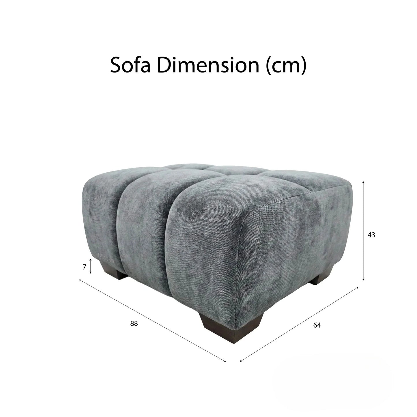 ALUXO Harlem Deep Channel Stitched Footstool In Steel Grey Mermaid Velvet