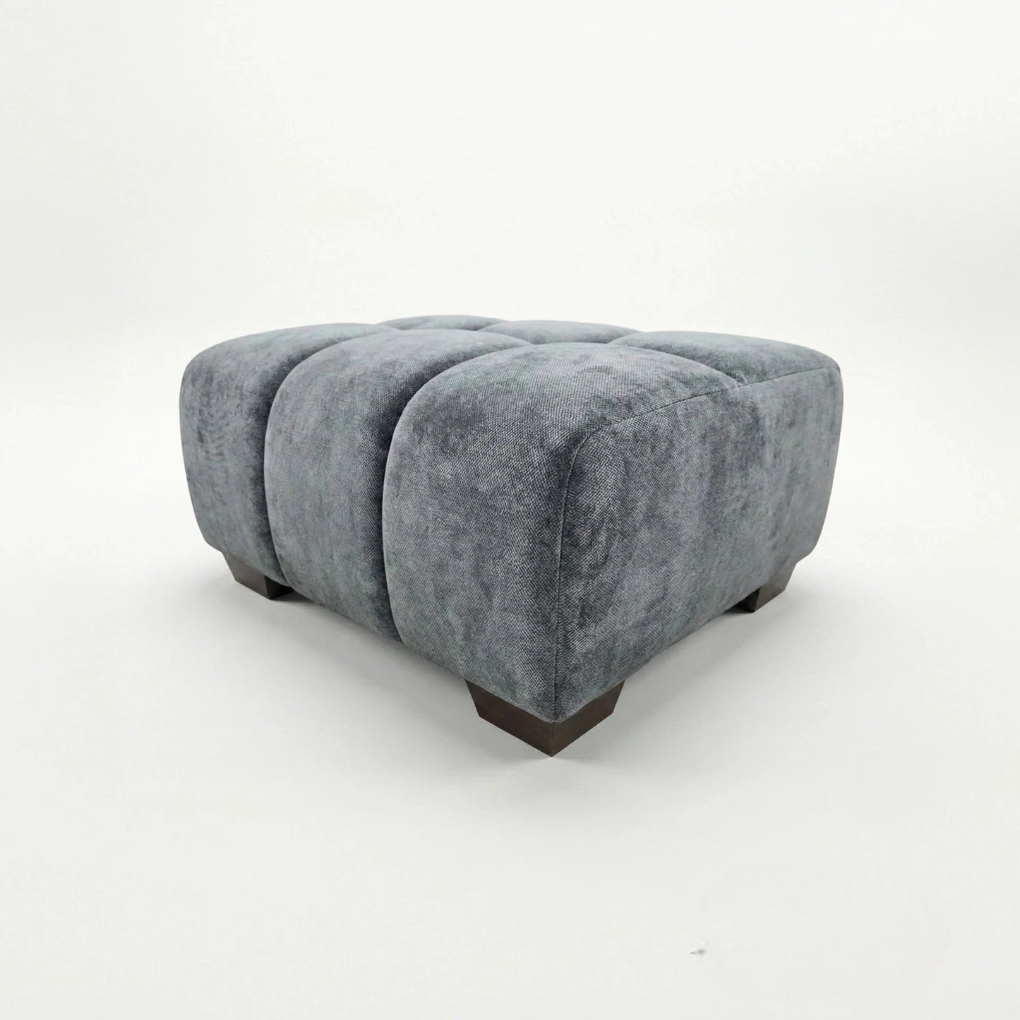 ALUXO Harlem Deep Channel Stitched Footstool In Steel Grey Mermaid Velvet