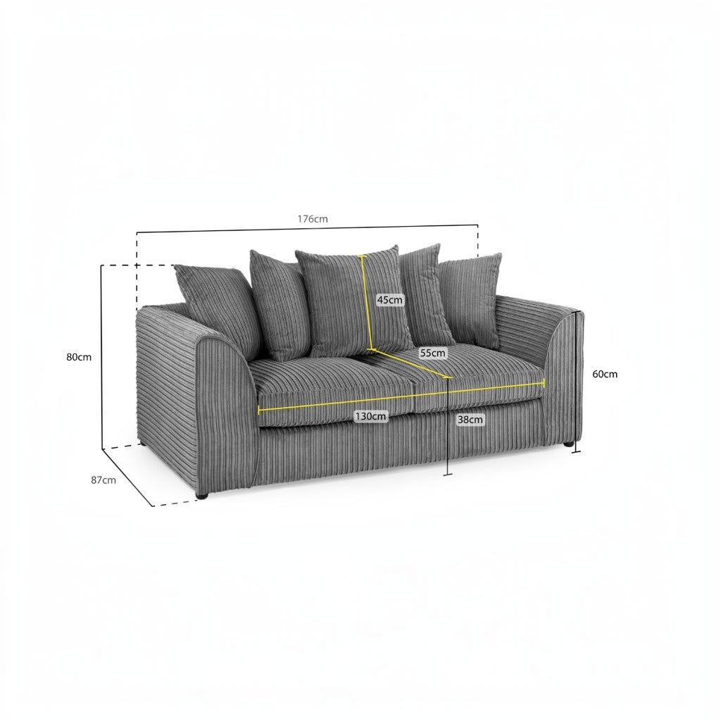 Harley Jumbo Grey Fabric 3 Seater Sofa