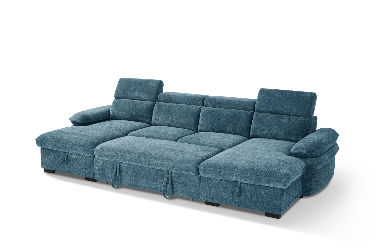 Hudson Sofabed Blue Fabric U Shape Storage Corner Sofa