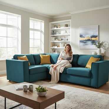 Hudson 4 Piece Corner Sofa With Fixed Full Back In Teal Green Velvet Fabric