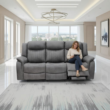 Leon Electric Recliner Grey Fabric 3 Seater Sofa