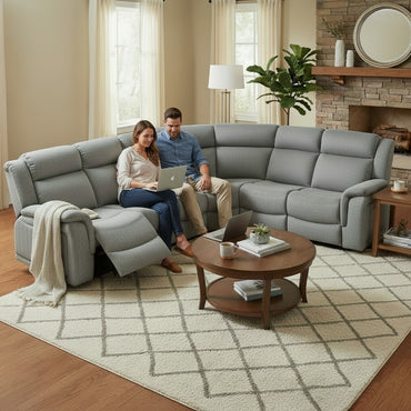 Linden Electric Recliner Cinema Console Grey Fabric Large Corner Sofa