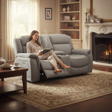 Linden Electric Recliner Grey Fabric Cinema Console 2 Seater Sofa