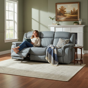 Linden Electric Recliner Grey Fabric Cinema Console 3 Seater Sofa