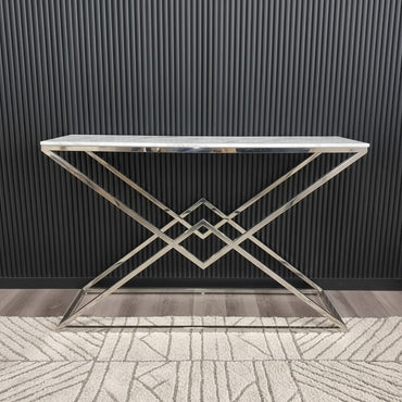 Luxury Airi Modern Design Chrome Console Table With 120x40cm Grey Stone Top