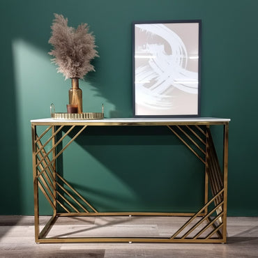 Luxury Asuka Slim Design Gold Console Table With 120x40cm Polar White Stone Top