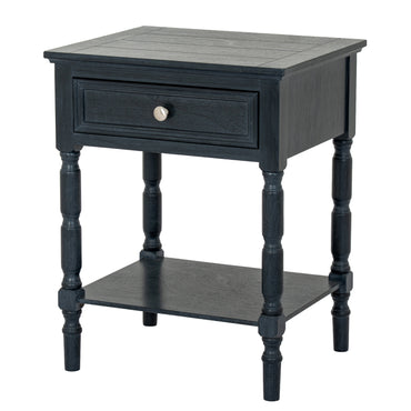 Luxury Contour 1 Drawer Black Wood Side Lamp Table