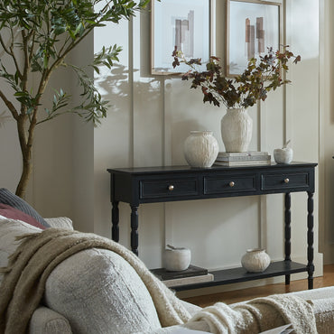 Luxury Contour 3 Drawer Black Wood Console Table