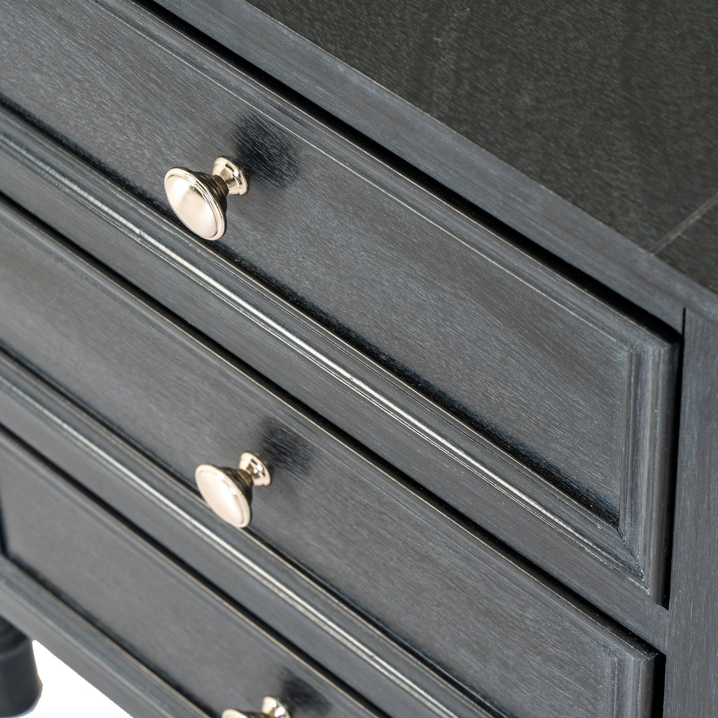 Luxury Contour 3 Drawer Black Wood Side Lamp Table