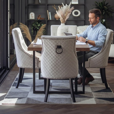 Luxury Gunnar Velvet Dining Chair With Studded Quilted Back And Wood Legs