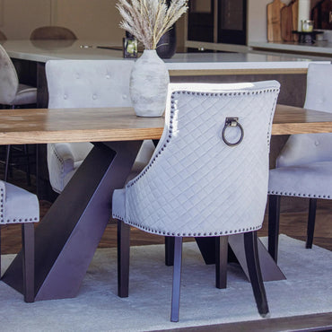 Luxury Gunnar Velvet Dining Chair With Studded Quilted Back And Wood Legs