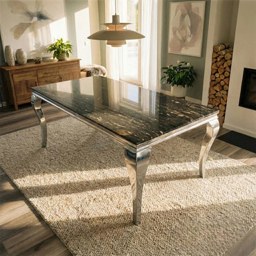 Luxury Lorens 200cm Marble Dining Table With Chrome 4-Leg Base
