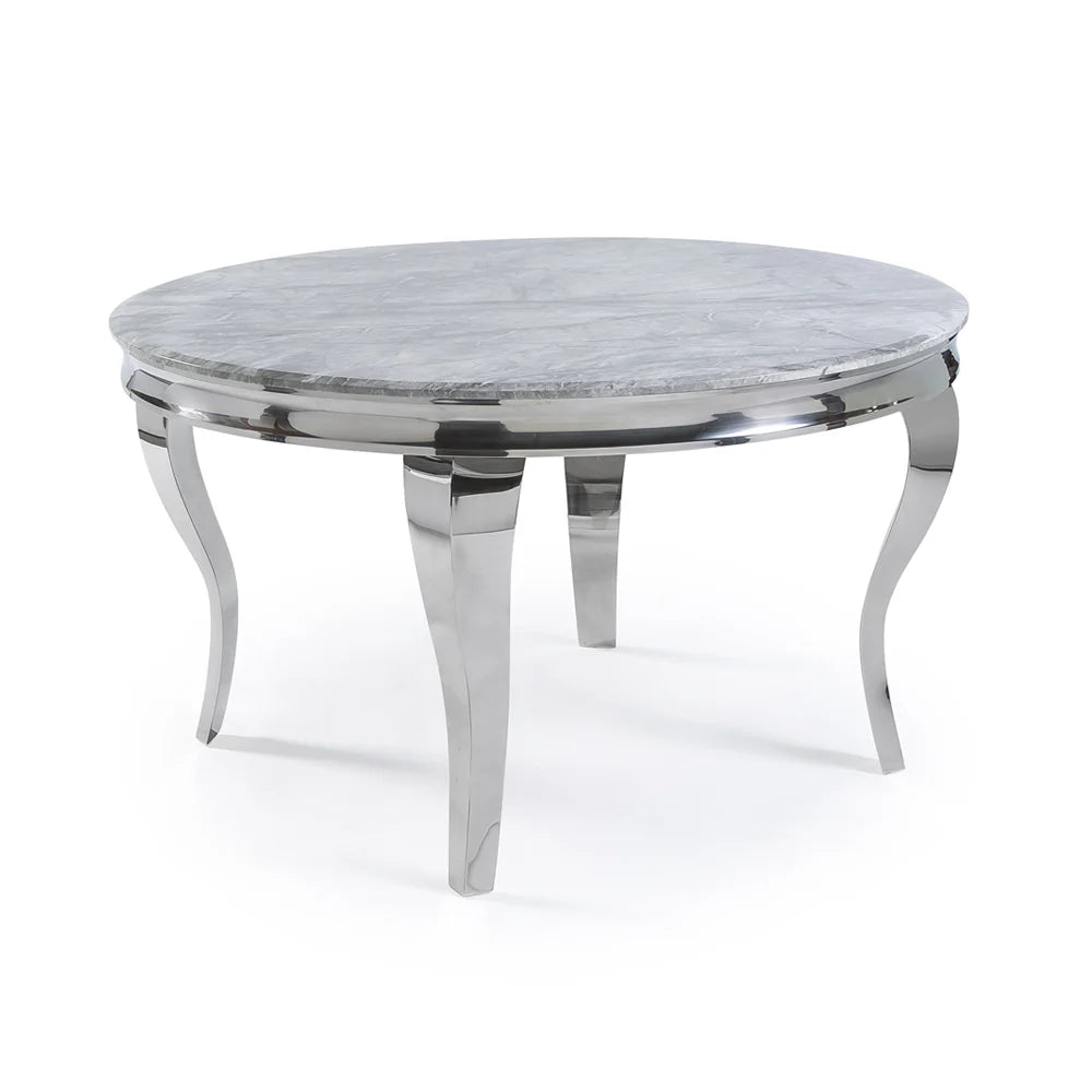 Luxury Louis 130cm Round Chrome Dining Table With Grey Glass