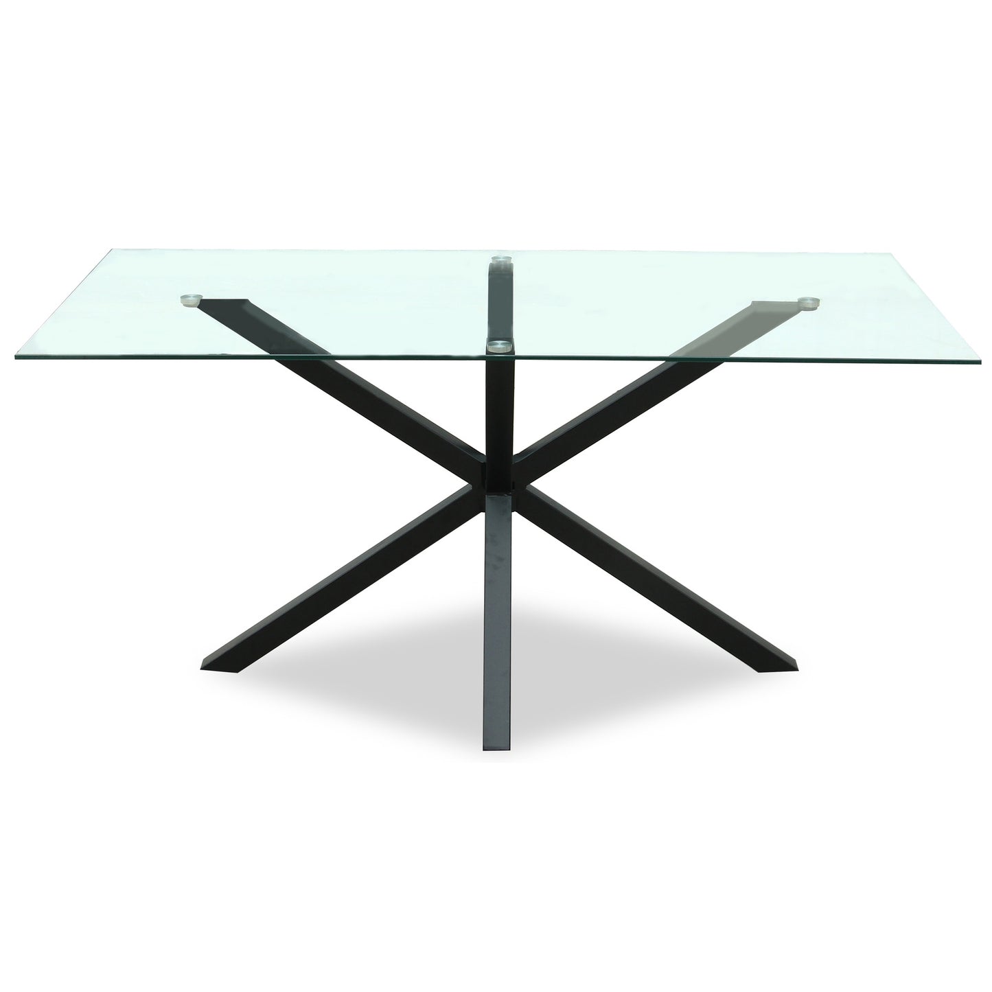 Luxury Monza Rectangular Glass Top Black Metal Leg Dining Table