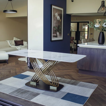 Luxury Ostuni 180cm Slimline Oval-Rectangular Dining Table With Polar White Sintered Stone Top