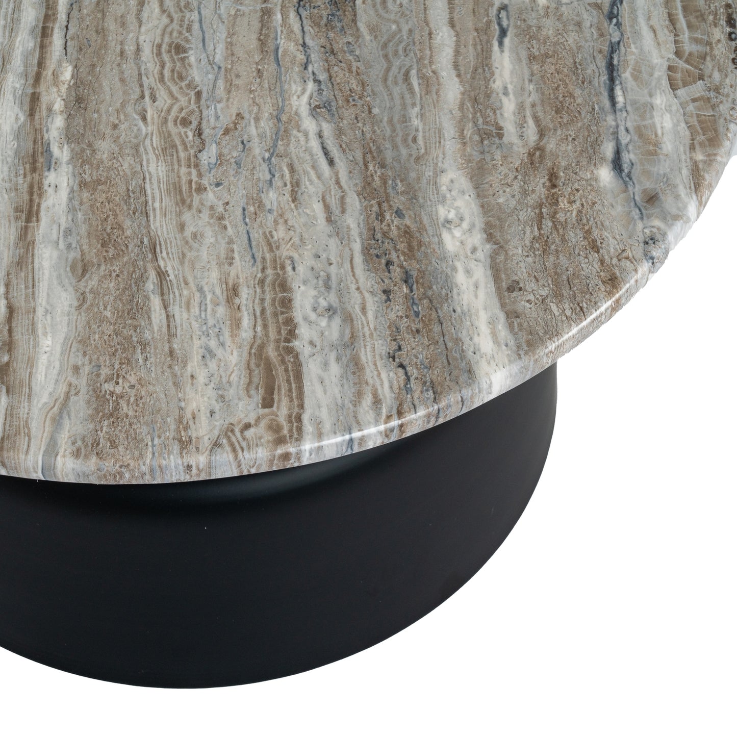 Luxury Oura Round Grey Top Black Metal Legs Coffee Table