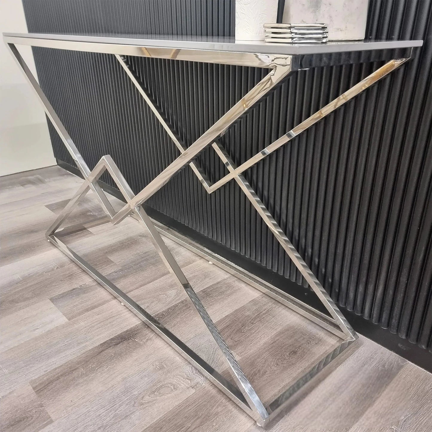 Luxury Airi Modern Design Chrome Console Table With 120x40cm Grey Stone Top