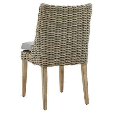 Luxury Amalfi Beige Outdoor Round Rattan Dining Chair With Weather-Resistant Woven Seat And Cushion