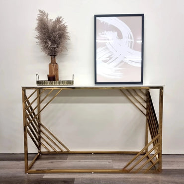 Luxury Asuka Slim Design Gold Console Table With 120x40cm Polar White Stone Top