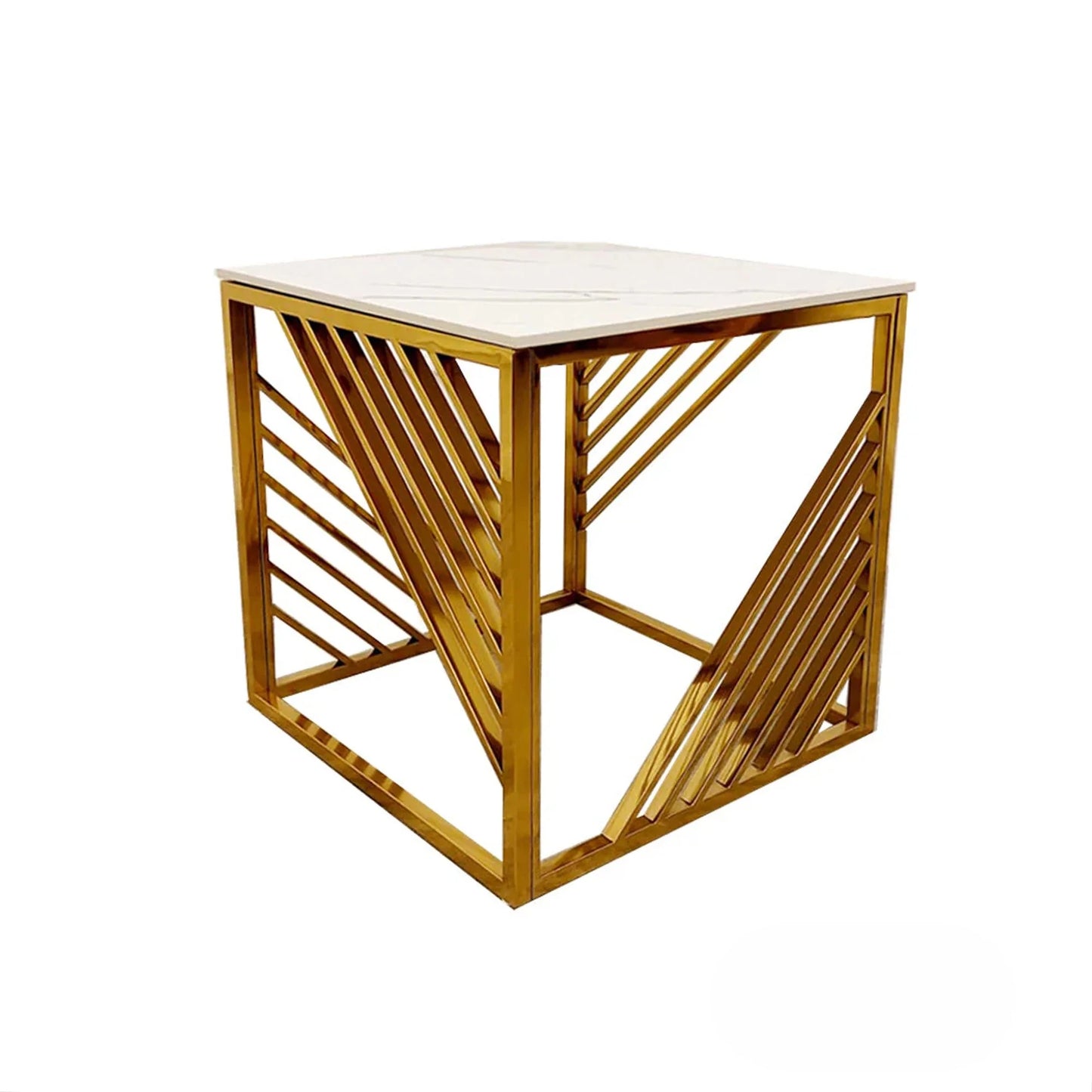 Luxury Asuka Modern Gold Side End Lamp Table With 55x55cm Polar White Sintered Stone Top