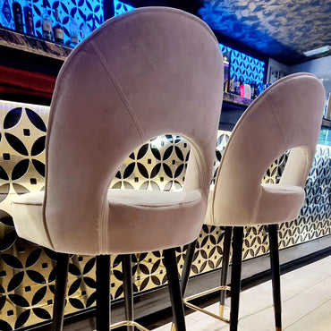 Luxury Bjorn Cream PU Velvet Bar Stool With 360° Swivel And Gold Tip Legs