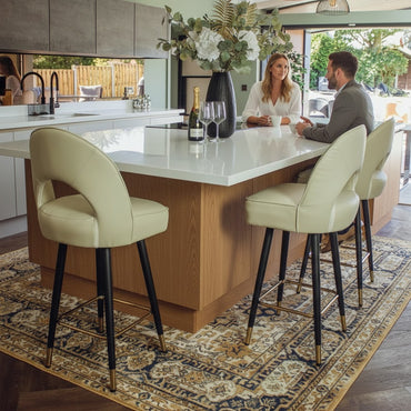 Luxury Bjorn Cream PU Leather Bar Stool With 360° Swivel And Gold Tip Legs