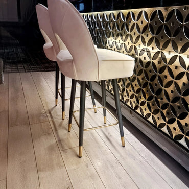 Luxury Bjorn Cream PU Leather Bar Stool With 360° Swivel And Gold Tip Legs