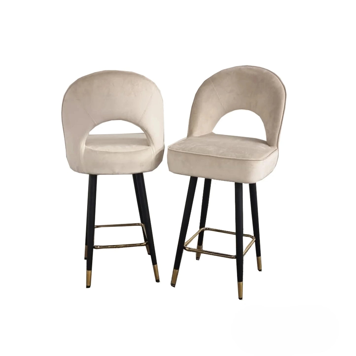 Luxury Bjorn Cream PU Velvet Bar Stool With 360° Swivel And Gold Tip Legs