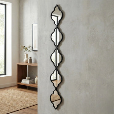 Luxury Elden 132cm Vertical Quatrefoil Slim Wall Mirror In Black