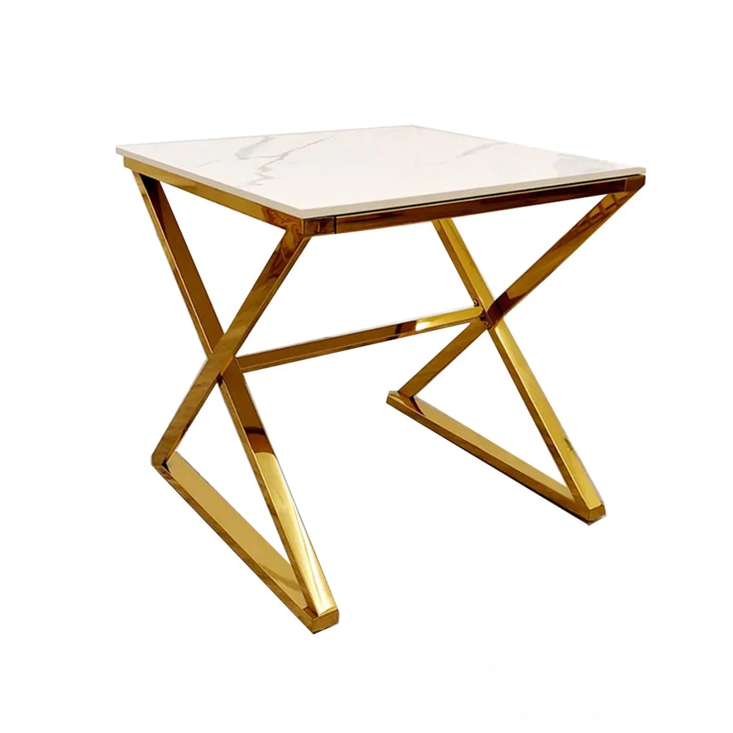Luxury Jiro Modern Gold Side End Lamp Table With 55x55cm Polar White Sintered Stone Top