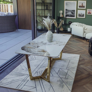 Luxury Loki 180cm Cream Sintered Stone Dining Table With Gold Y-Leg Stand