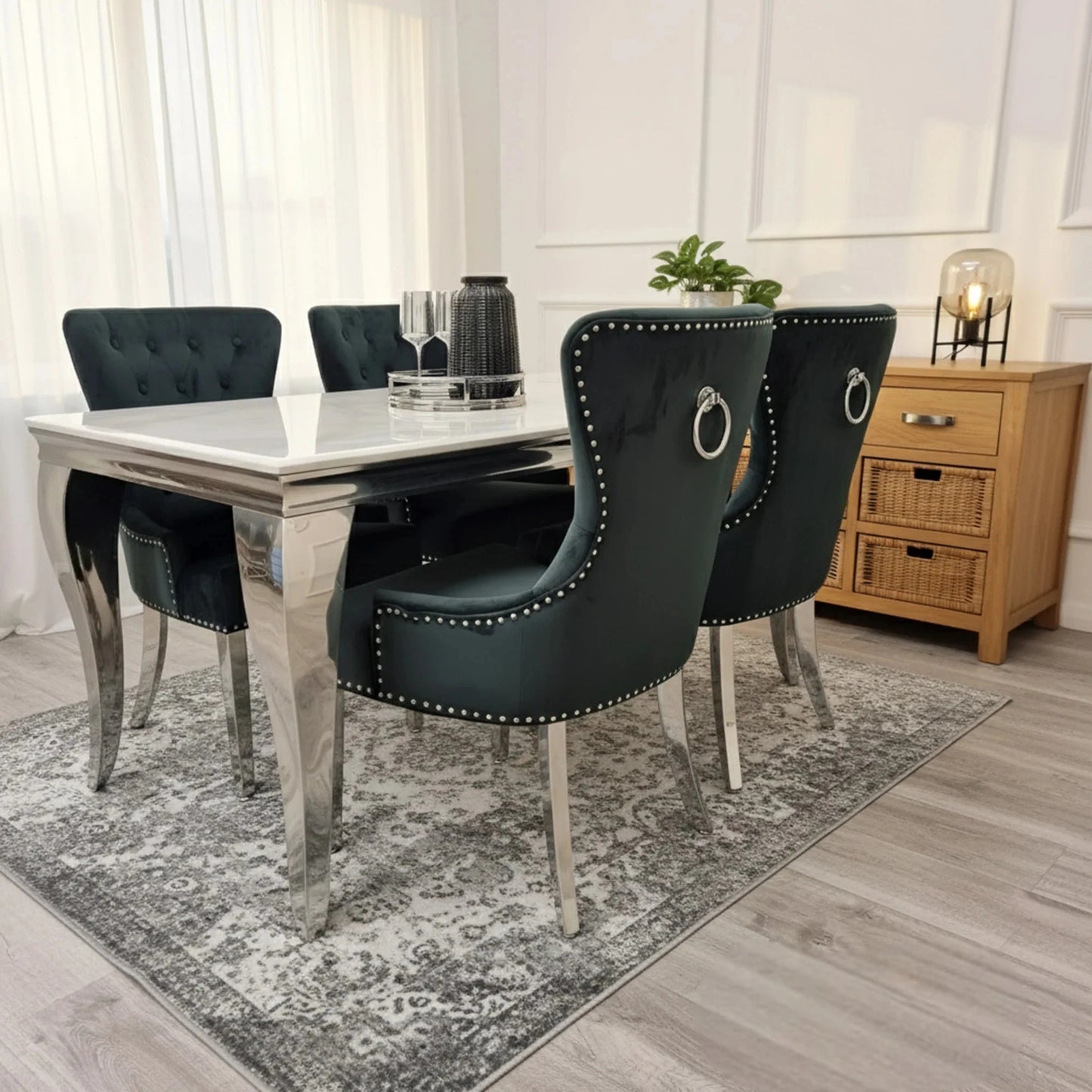 Luxury Lorens 150cm Marble Dining Table With Chrome 4-Leg Base