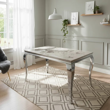Luxury Lorens 160cm Marble Dining Table With Chrome 4-Leg Base