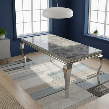 Luxury Lorens 180cm Marble Dining Table With Chrome 4-Leg Base