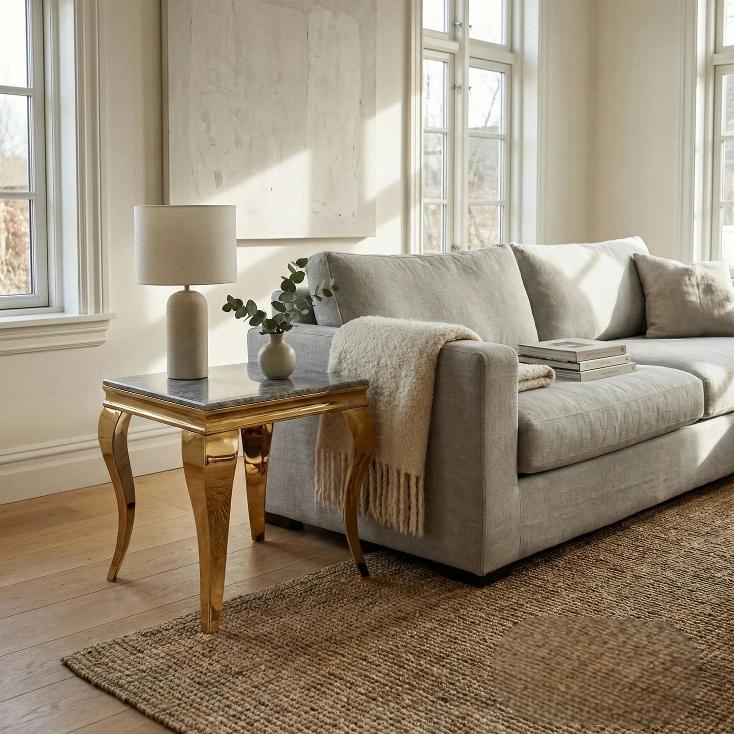 Luxury Lorens Gold Lamp Table With 60x60cm White Sintered Stone Top