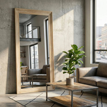 Luxury Lumi 180cm x 90cm Large Washed Wood Stepped Frame Wall Mirror