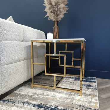 Luxury Nori Art Deco Style Gold Side End Lamp Table With 55x55cm Polar White Stone Top