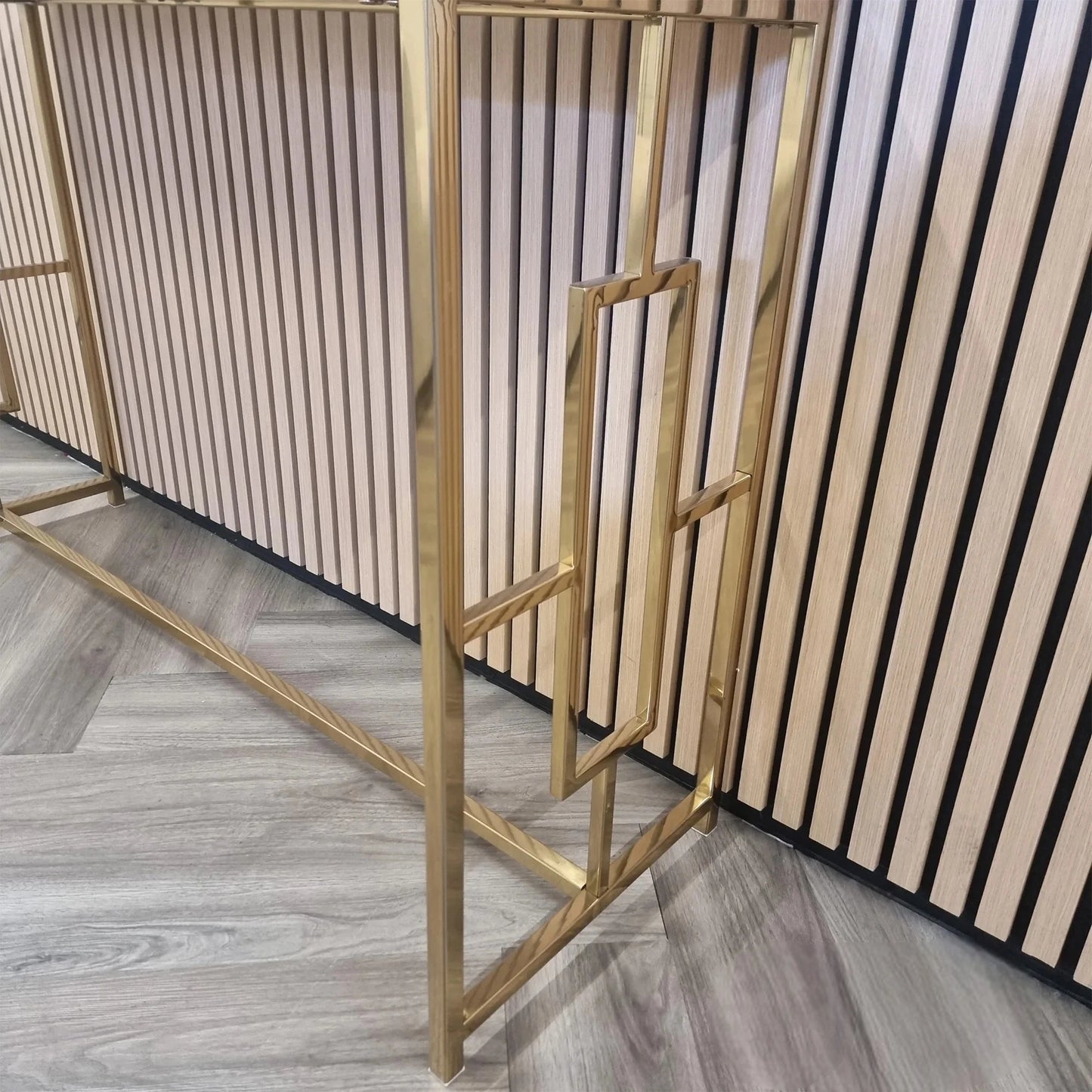 Luxury Nori Art Deco Design Gold Console Table With 120x40cm Polar White Stone Top