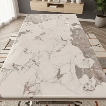 Luxury Orvar 180cm Marble Dining Table With Double Ring Chrome Base