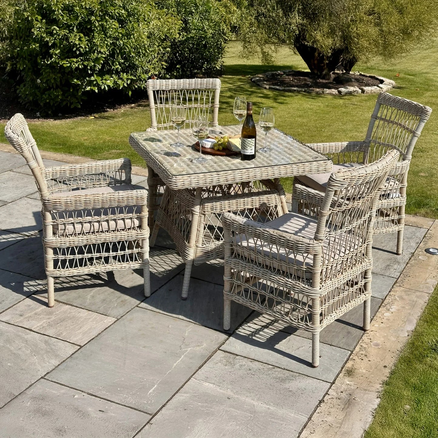 Luxury Provence Outdoor Dining Chair In Beige Rattan Provence Collection With Olefin Cushion