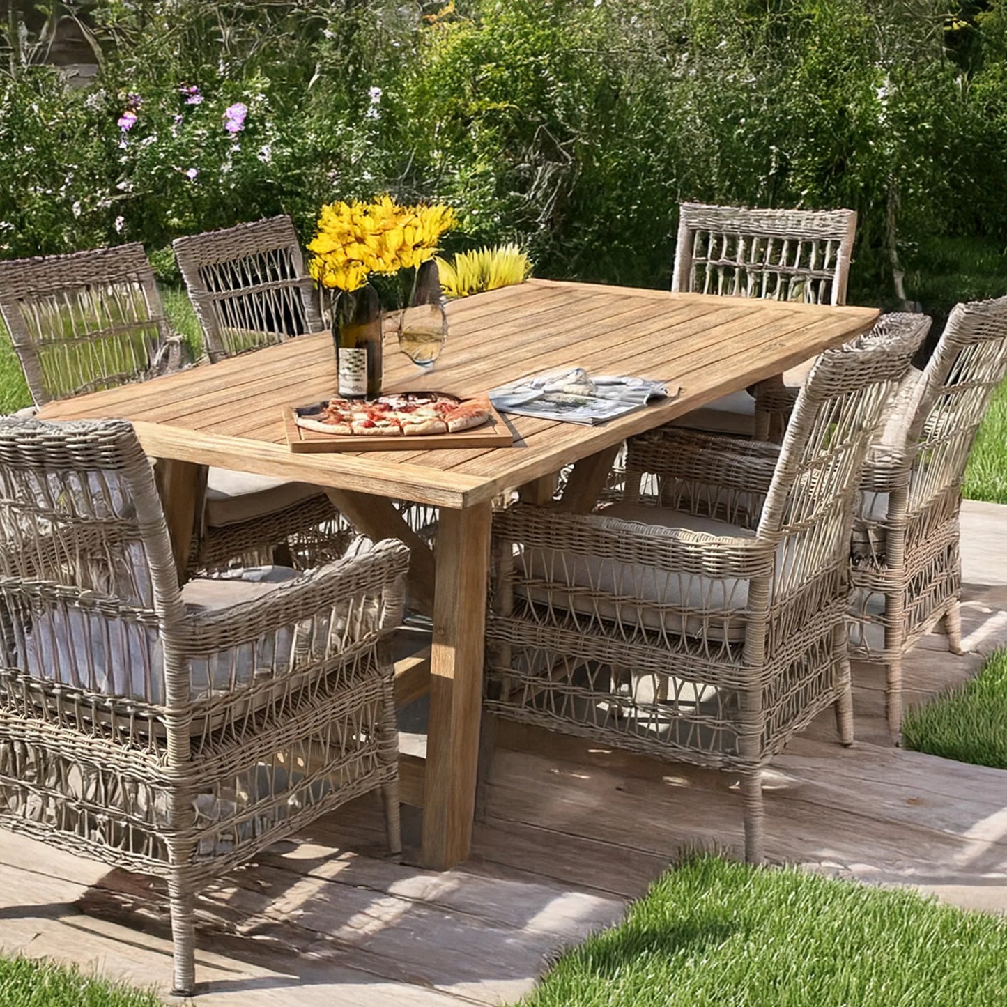 Luxury Provence Outdoor Large Dining Table With Acacia Wood 200cm Rustic Patio Centerpiece