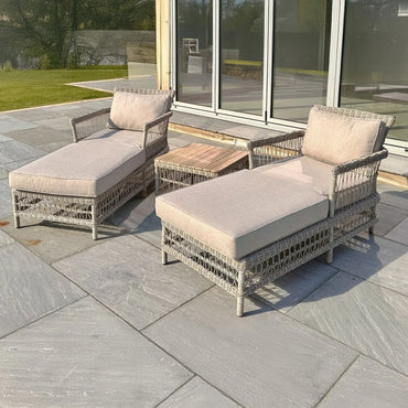Luxury Provence Outdoor Sun Lounger Set With 2 Rattan Loungers And Acacia Side Table